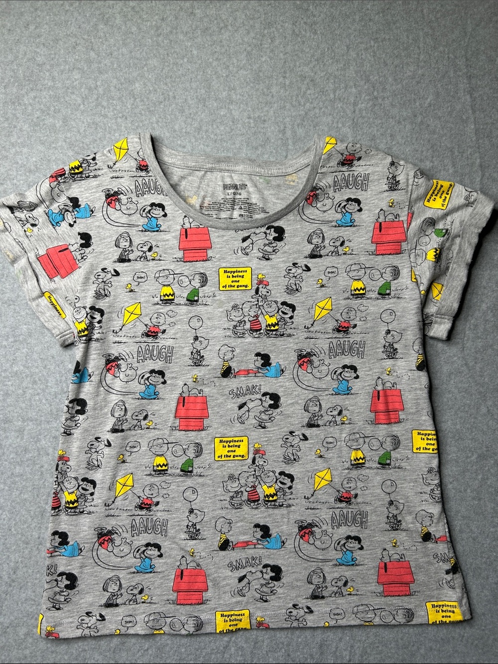 Peanuts Kids Short Sleeve Tee - Grey with‎ Red, Yellow, Blue & Black Print